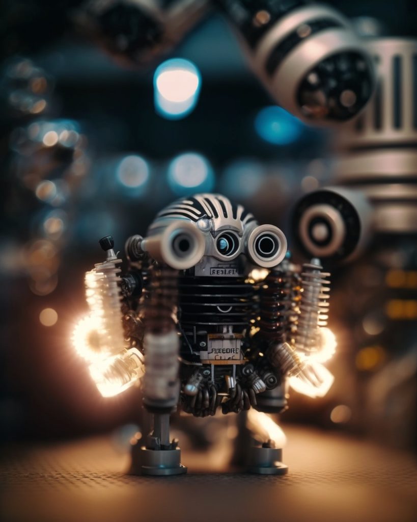 Detailed robot figure with illuminated parts.