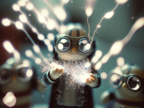 Minion figure with sparklers, soft bokeh background