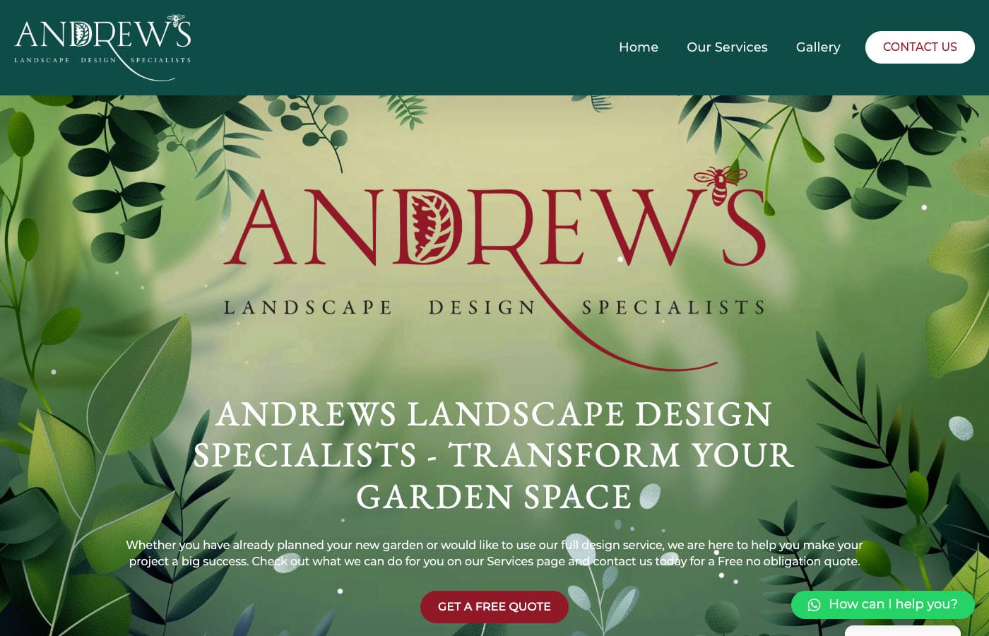 Andrews landscape design specialists website homepage