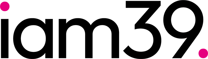 iam39 logo with pink and black design