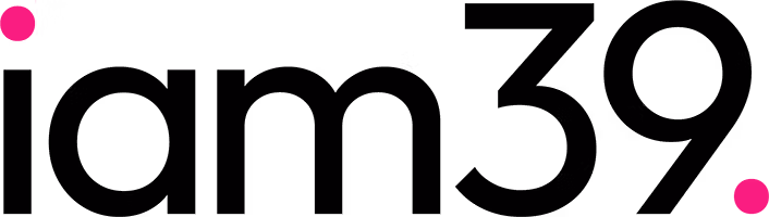 iam39 logo with pink and black design