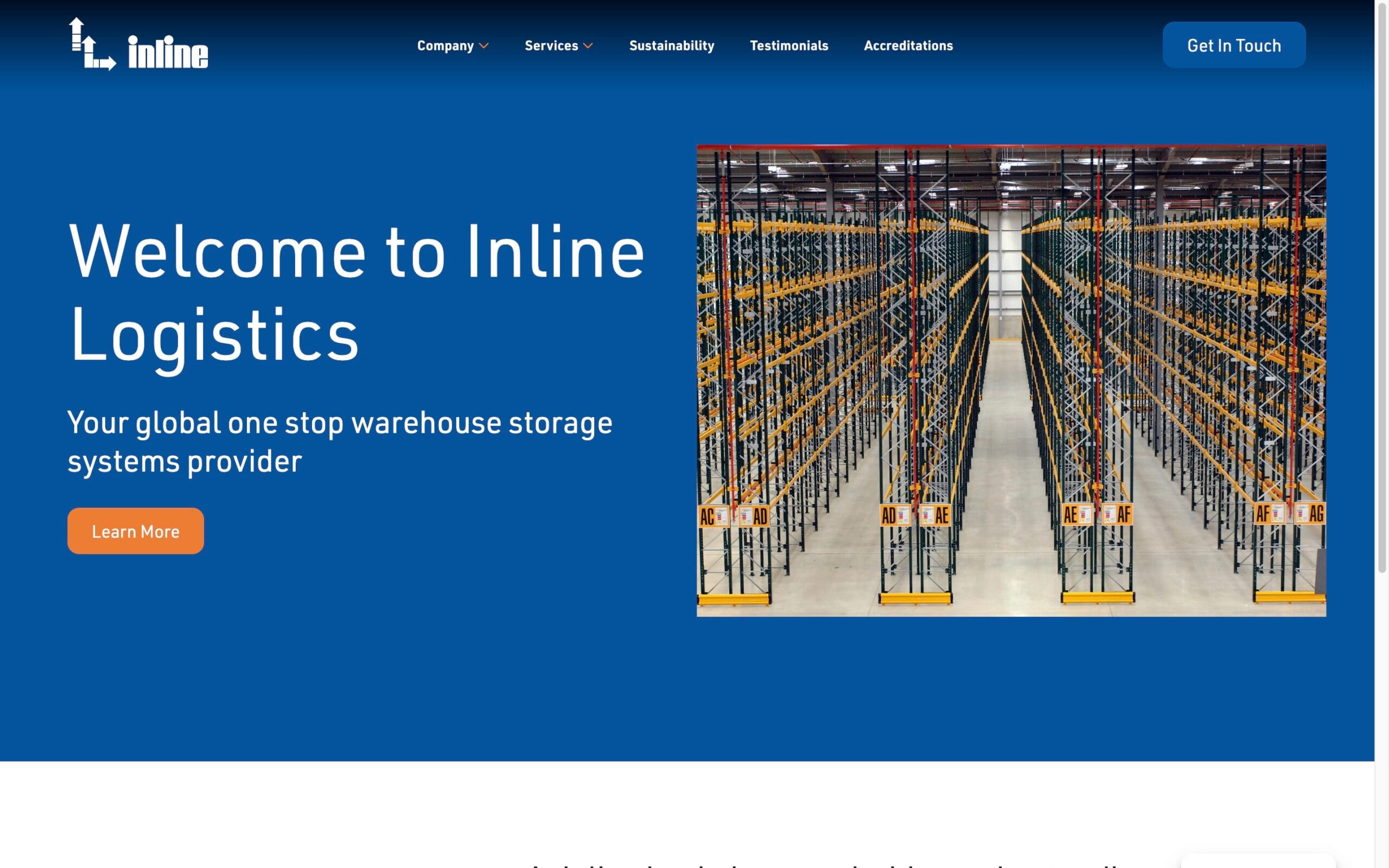 Warehouse storage racks at Inline Logistics facility