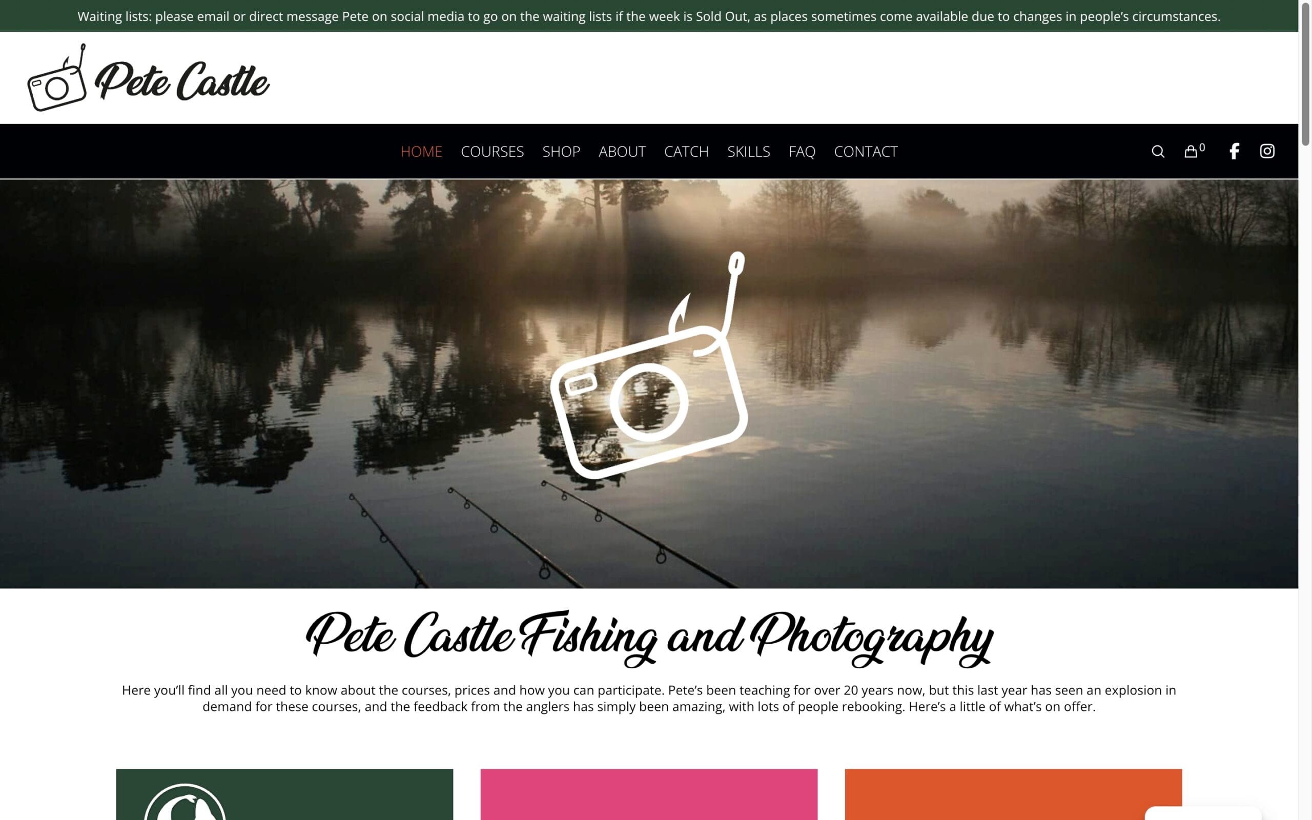 Fishing rods by misty lake at sunrise