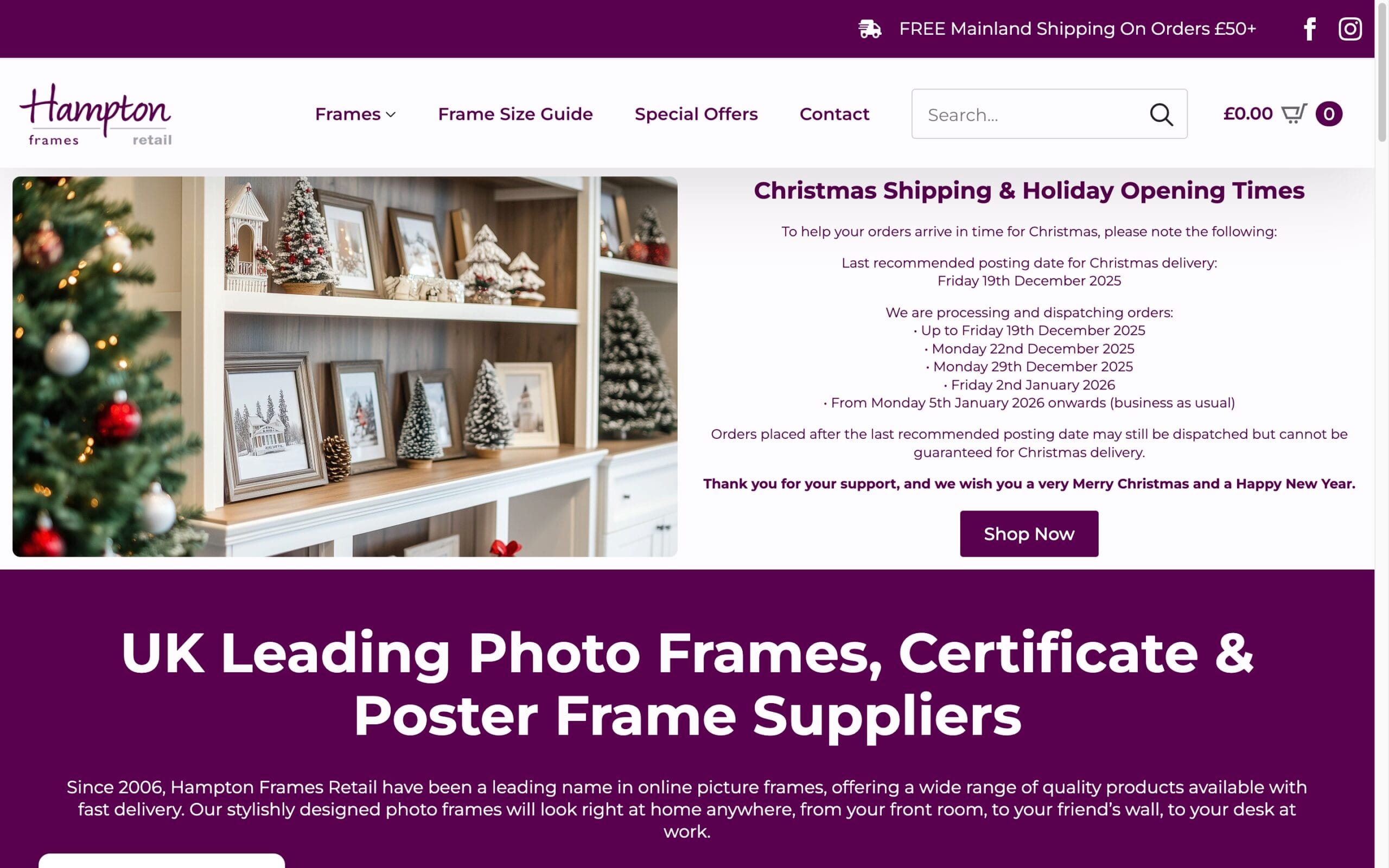 Christmas photo frames on decorated shelves